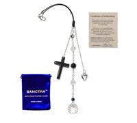 Pendentif chrétien pour rétroviseur, attrape-soleil pour foi et protection | Décoration de voiture pour femme, faite main et bénie en Terre Sainte, avec pochette cadeau et certificat d’authenticité.