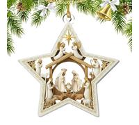Pendentif Étoile de Noël - Fil d'Or Acrylique 8x8x03cm Souvenir Plat 2D | Crèche chrétienne en acrylique avec la Sainte fête dans le salon, rebord de fenêtre | Restaurant d'ornement plat de v