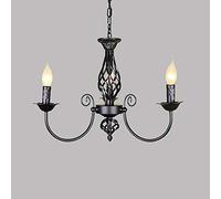 Pendentif Lampe Rétro Lustre Abat-Jour Restaurant Classique Bougie Lustre En Pendentif Réglable En Hauteur E14 Lampe Suspendue En Fer Forgé, Salon De Style De Campagne Simple Lampes Pendentif, Noir