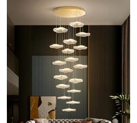 Pendentif LED moderne Suspension de salle à manger Luminaire à feuille de lotus Abat-jour acrylique contrôle intelligent Lustre d'escalier doré réglable en hauteur couloir salon cuisine lumière(18 hea