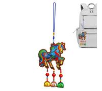 Pendentif voiture Année du cheval - Ornement portable brodé avec pompon et clochette, nouvelle décoration chinoise festive | Charmante solution décorative pour sacs, vitrine, maison, école, bureau