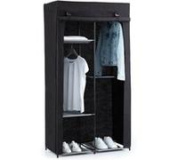 5five Armoire modulable - 2 penderies, 5 tablettes en tissu et métal - Noir - H 169 x L 88 x P 46 cm