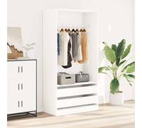 Penderie blanche en bois 100 x 50 x 200 cm, avec 2 tiroirs et tringle à vêtements, rangement compact, pour chambre à coucher, couloir et dressing, design moderne avec beaucoup d'espace de rangement