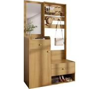 Penderie compacte, étagère d'entrée multifonctionnelle – rangement avec miroir, crochets réglables et étagères pour chaussures, manteaux et objets divers, en bois et aggloméré