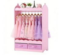 Penderie Enfant avec Miroir Armoire de Déguisement pour Petite Fille avec Tiroirs et Tringle à Vêtements Rose