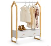 Penderie enfant en bois blanche - Juskys - Filla - Tringle à vêtements - Grand tiroir - Tablette - 80 x 30 x 110 cm