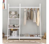 Penderie enfant LOTTE avec 3 étagères Montessori en bois massif blanc 108x115x47 cm, idéale pour garde-robe compact