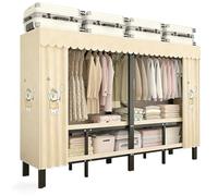 Penderie Métal Avec Housse,Armoires Pliable En Tissu Avec Housse 360° Fully Sealed,Porte-Vêtements Portable Avec Barre De Suspension Et Étagères,Étagère De Rangement Pour Chambre(Beige2,150cm/59in)