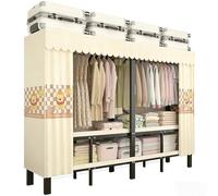 Penderie Métal Avec Housse,Armoires Pliable En Tissu Avec Housse 360° Fully Sealed,Porte-Vêtements Portable Avec Barre De Suspension Et Étagères,Étagère De Rangement Pour Chambre(Beige1,150cm/59in)