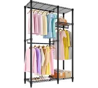 Penderie métal robuste Garvee 3 tringles 3 étagères, charge 320kg, rangement chaussures, 106x39x194cm, dressing d’angle autoportant