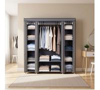 Penderie tissu avec housse, armoire de rangement modulable, 12 compartiments, cadre métal, chambre, gris
