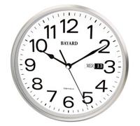Pendule murale à calendrier argenté jour et date Bayard