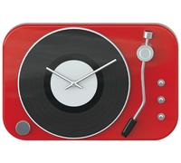 Pendule murale design ''Tourne-disque'' en métal rouge