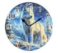 Pendule Murale Facile À Lire Horloges sans Tic-Tac Pendules Murales pour Café Maison Bureau 25cm Wolf Galaxy Arbres d'hiver Blancs
