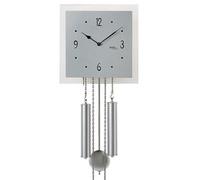 Pendule murale mécanique carrée aluminium/verre avec arrêt de sonnerie