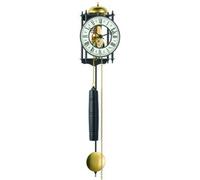 Pendule murale mécanique squelette noire et laiton doré couleur : Noir-doré