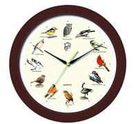 Pendule murale ronde marron chants d'oiseaux