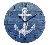 Pendules Murales Bois Bleu Ancres Blanches Décoratif Horloges 25Cm | Exact Horloge Murale Silencieuse Horloges murales Pour Salle à Manger Le Salon Chambre