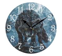 Pendules Murales Pierre De Pluie Black Wolf Light-Ning Horloges 25CM