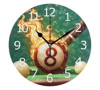 Pendules Murales sans Tic-Tac Horloge Murale Décorative Horloges pour Maison Café L'École 25cm Queue De Billard Frappant Une Boule De Billard en Feu