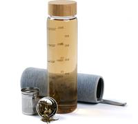 Penelife Bouteille de thé avec passoire to go Bouteille en verre en acier inoxydable 1L Bouteille d'eau avec récipient pour fruits Couvercle en bambou - Bouteille d'eau en verre avec housse de protect