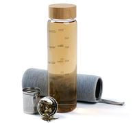 Penelife Bouteille Infuseur à Thé 1l - Gourde en Verre 1 litre - Gourde 1l en Verre Borosilicaté avec Couvercle Rotatif en Bambou - Theiere avec Infuseur 1l avec Housse en Néoprène - gris