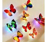 Pengcheng Autocollants muraux colorés 3D papillons - Veilleuse LED clignotante pour filles et décoration de la maison