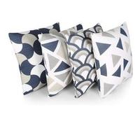 Penguin Home® 100% Coton Décoration Double Face Housses Carré avec Fermeture Éclair Invisible 4-Pièce Set, 45 cm Longueur x 45 cm Largeur, Mélange Bleu Marine/Gris Marine G
