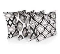 Penguin Home® 100% Coton Décoration Double Face Housses Carré avec Fermeture Éclair Invisible 4-Pièce Set, 45 cm Longueur x 45 cm Largeur, Motif Noir/Gris/Blanc Le noir G