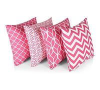Penguin Home 3426 Housse de Coussin carré décoratif Double Face 100% Coton avec Fermeture éclair Invisible 45cm x 45cm x 18” (Ensemble de 4, Rose Vif), 45 X45 X1 cm