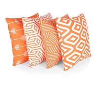 Penguin Home 3436 Lot de 4 Housses de Coussin carrées décoratives Double Face 100% Coton avec Fermeture éclair Invisible 45 x 45 x 1 cm, Orange, 45 X45 X1 cm