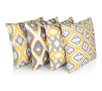 Penguin Home 3443 Lot de 4 Housses de Coussin carrées décoratives Double Face 100% Coton avec Fermeture éclair Invisible 45 x 45 x 1 cm, Jaune, 45 X45 X1 cm