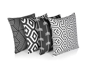 Penguin Home 3481 Lot de 4 Housses de Coussin carrées décoratives Double Face 100% Coton avec Fermeture éclair Invisible 45 x 45 x 1 cm, Noir, 45 X45 X1 cm