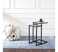 Penguin Home 3815 Lot de 2 Tables d'appoint, marbre et Fer, Blanc/Noir, 35,5x30,5x63,5cm & 30,5x25,5x56cm