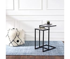 Penguin Home 3815 Lot de 2 Tables d'appoint, marbre et Fer, Blanc/Noir, 35,5x30,5x63,5cm & 30,5x25,5x56cm