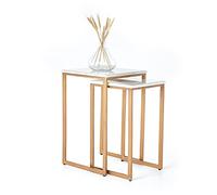 Penguin Home 3817 Lot de 2 Tables d'appoint, marbre et Fer, Blanc et doré, 38x38x61cm & 33x33x56cm