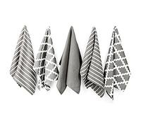 Penguin Home® Coton Torchon 5-Pièce Set, 65 cm Longueur x 45 cm Largeur, Gris