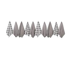 Penguin Home® - Ensemble de 10 Serviettes en Coton 100% Coton - Doux - Durable - Design Gris élégant avec Plusieurs Motifs - Lavable en Machine - 65 x 45 cm