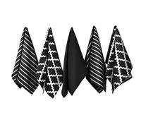 Penguin Home® - Ensemble de 5 torchons 100% Coton - Doux, résistant et Super Absorbant - Design Noire élégant avec Plusieurs Motifs - Lavable en Machine - 65 x 45 cm