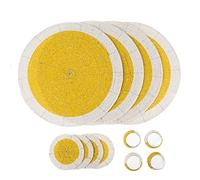 Penguin Home® Lot de 12 Sets de Table,sous-Verres et Ronds de Serviette en Perles de Verre -Couleur Jaune et Blanche-Sets de Table Ronds-Fabriqués à la Main par des Artisans Indiens qualifiés-D-32cm
