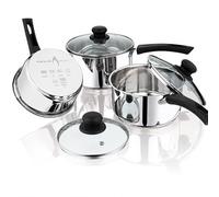 Penguin Home Lot de 3 casseroles en acier inoxydable avec couvercles en verre et poignées en bakélite résistantes à la chaleur 16 cm, 18 cm et 20 cm
