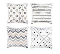 Penguin Home® Lot de 4 Housses de Coussin carrées 100% Coton tessées avec Fermeture à glissière Invisible 45 cm x 45 cm (18" x 18"), (Couleurs Beige, Noir, Gris)