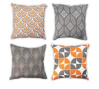 Penguin Home® Lot de 4 Housses de Coussin carrées 100% Coton tessées avec Fermeture à glissière Invisible 45 cm x 45 cm (18" x 18"), (Gris et Orange)