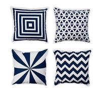Penguin Home® Lot de 4 Housses de Coussin carrées 100% Coton tessées avec Fermeture éclair Invisible 45 cm x 45 cm (18" x 18") Marine