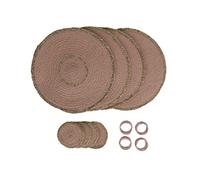 Penguin Home® Set de 12 sets de table en jute,Sous-verres et anneaux de serviette-Couleur fard à joues - Set de table ronds-Fabriqué à la main par des artisans indiens qualifiés-D-32cm