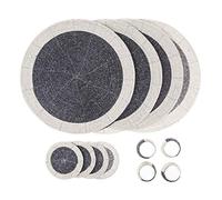 Penguin Home® Set de 12 Sets de Table en Verre,sous-Verres et Anneaux de Serviette-Couleur Gris et Blanc-Sets de Table Ronds-fabriqués à la Main par des Artisans Indiens expérimentés-D-32cm