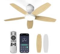 Pengxinhui 106cm Ventilateur Plafond avec Lumiere Double Face Pale, Silencieux LED Lampe Ventilateur de Plafond avec Telecommande et Réversible DC Moteur (Fein grain de bois clair)