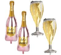 Penitue 4pcs Géant Or Rose Ballon Champagne, Bouteille Vin Fête & Flûte Ballon Folie Aluminium pour Anniversaire Enterrement de Vie Jeune Fille Mariage Fiançailles Décorations