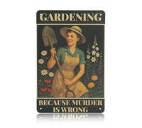 Penitue Panneau de Jardin Vintage en Métal, 30 x 20cm Rustique, Plaque Murale pour Terrasse Décoration Jardin Cadeaux de Jardinage Amusants pour Femmes (Gardening Because Murder Is Wrong)