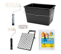 PENNELLIFICIO 2000 | Kit de 2 Rouleaux avec bac et Grille pour égoutter la Peinture, Ruban de masquage et Toile de Protection, Set de Peinture, Peinture Acrylique, Murs Lisses, Seau de 14 L
